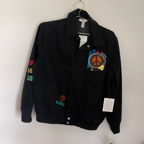 RON BASS x FOREVER 21 “Black Is Power” Embroidered Denim Jacket NWT - Picture 2 of 10